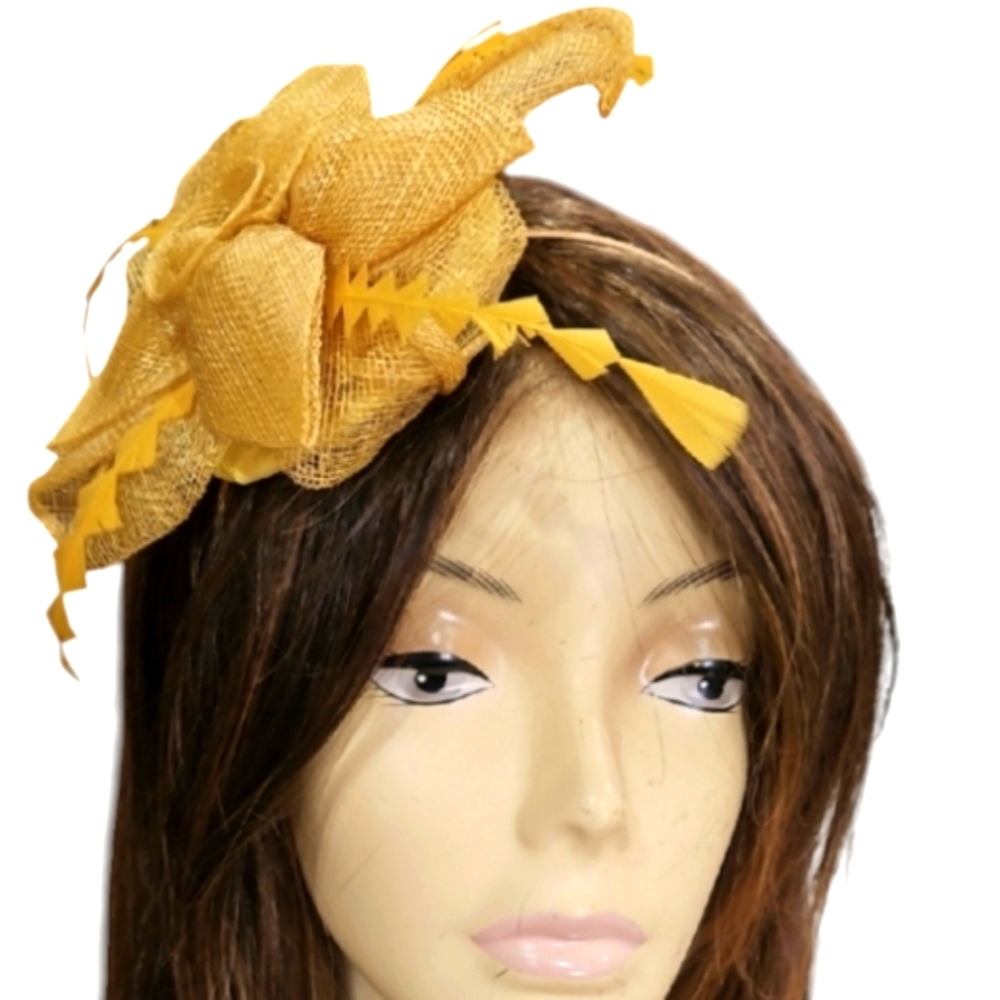 Bold Yellow Fascinator Headband Hair Accessory with Sculptural Design‎